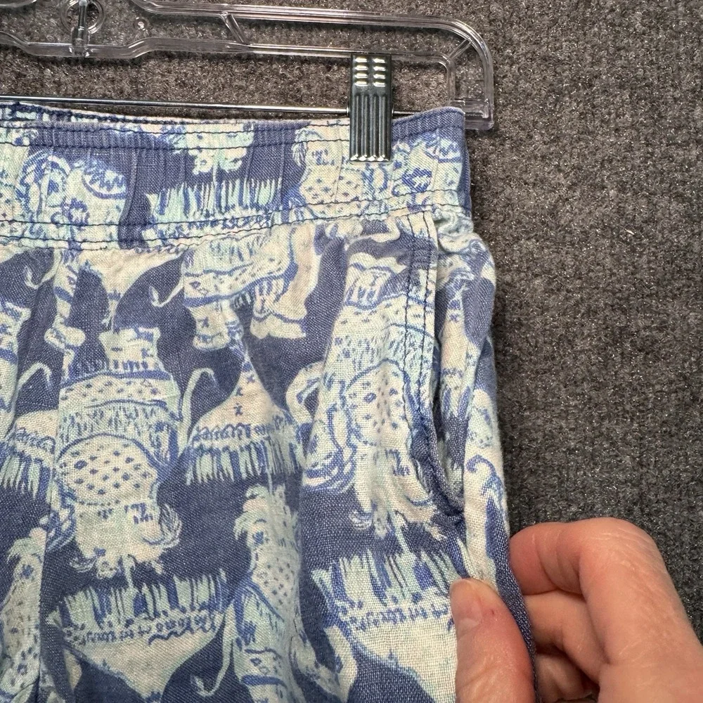 Lilly Pulitzer Linen Pants Womens Size XS Blue White Elephants 4-pocket Pull-On